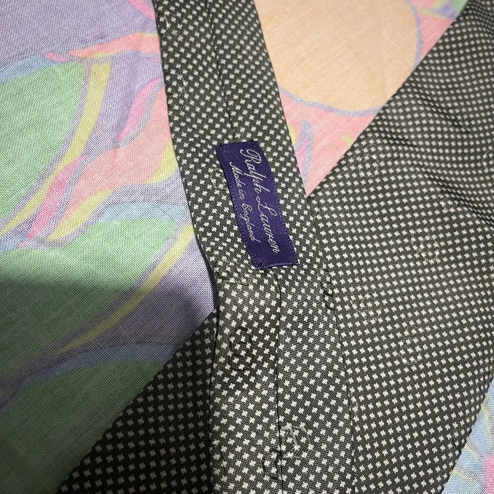 Ralph Lauren Brown Silk Tie with White Microdot Pattern